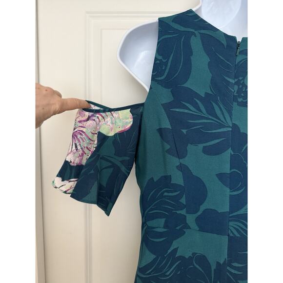 NWT Anthropologie MAEVE Elia Open Shoulder Turquoise Teal Blue Floral Dress Sz 8 - Picture 10 of 16